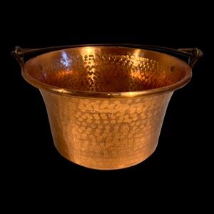 Vintage Hammered Copper Jam Pot Riveted Iron Handle Made in Italy